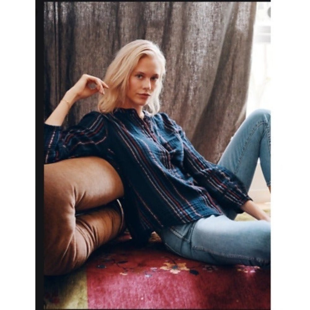 Sundry Lurex Stripe Button Down shirt L